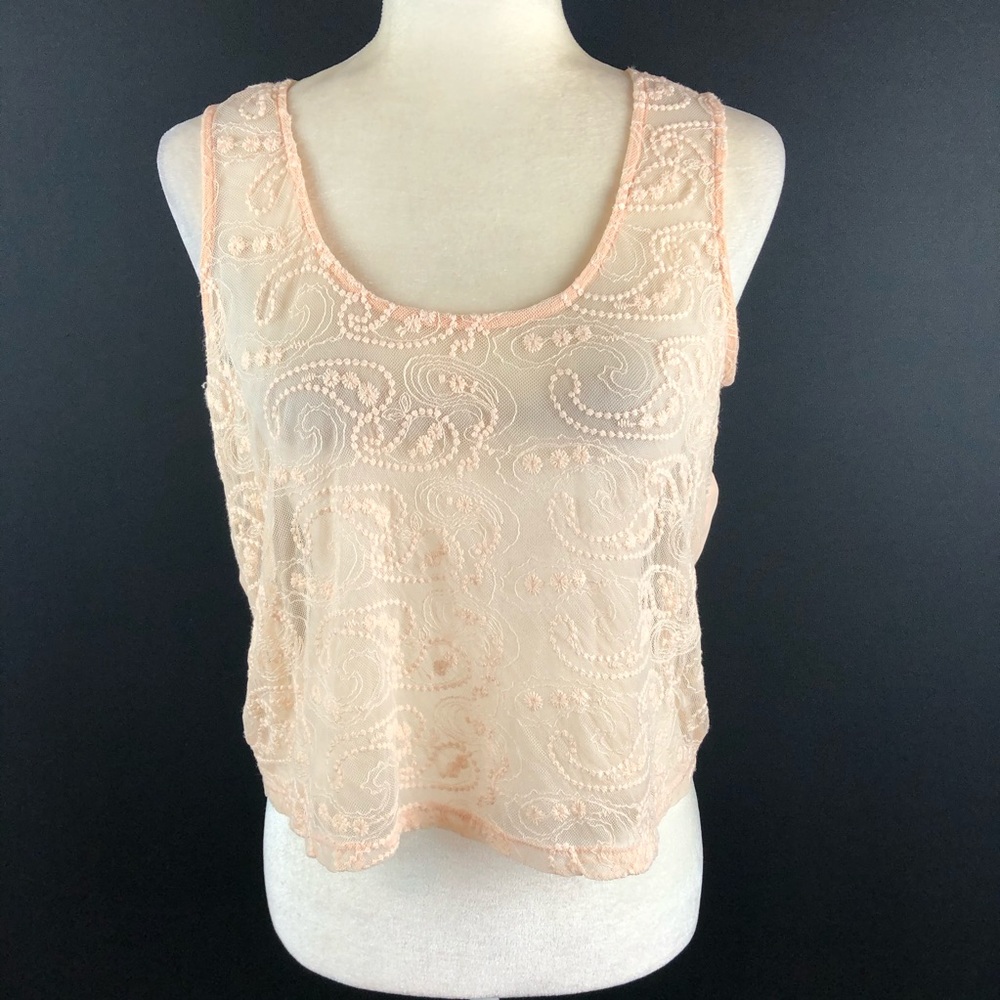 B. Jewel Peach Lace Front Crop Top